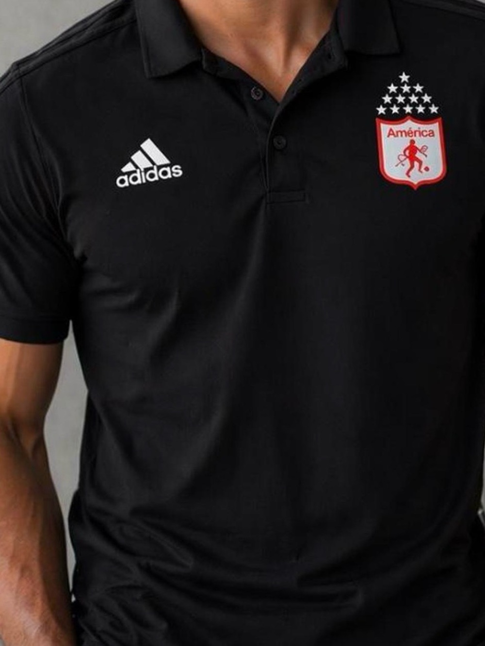 adidas Black Polo Shirt with América Crest and White Logos